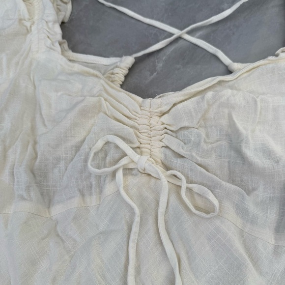 Women’s Topshop Ruched Front Tea Dress Puff Sleeves Linen Blend Size 10 - Picture 16 of 16